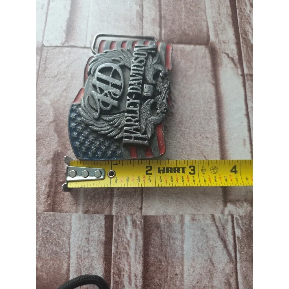 VTG 1989 Harley‎ Davidson Belt Buckle With American Eagles & Flag Made In USA